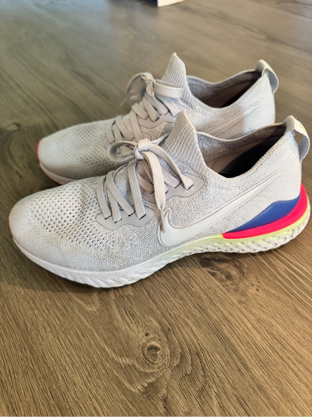 Nike Epic Reacts Women’s Flyknit Running Sneakers with Pink and Blue Accents - Picture 4 of 5